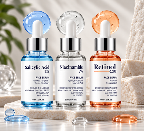 CosmaPharm Skin Renewal Serum Set, 30 ml: Salicylic Acid 2%, Niacinamide 5% and Retinol 0.3% face serums