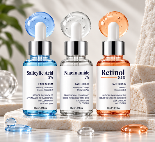 CosmaPharm Skin Renewal Serum Set, 30 ml: Salicylic Acid 2%, Niacinamide 5% and Retinol 0.3% face serums